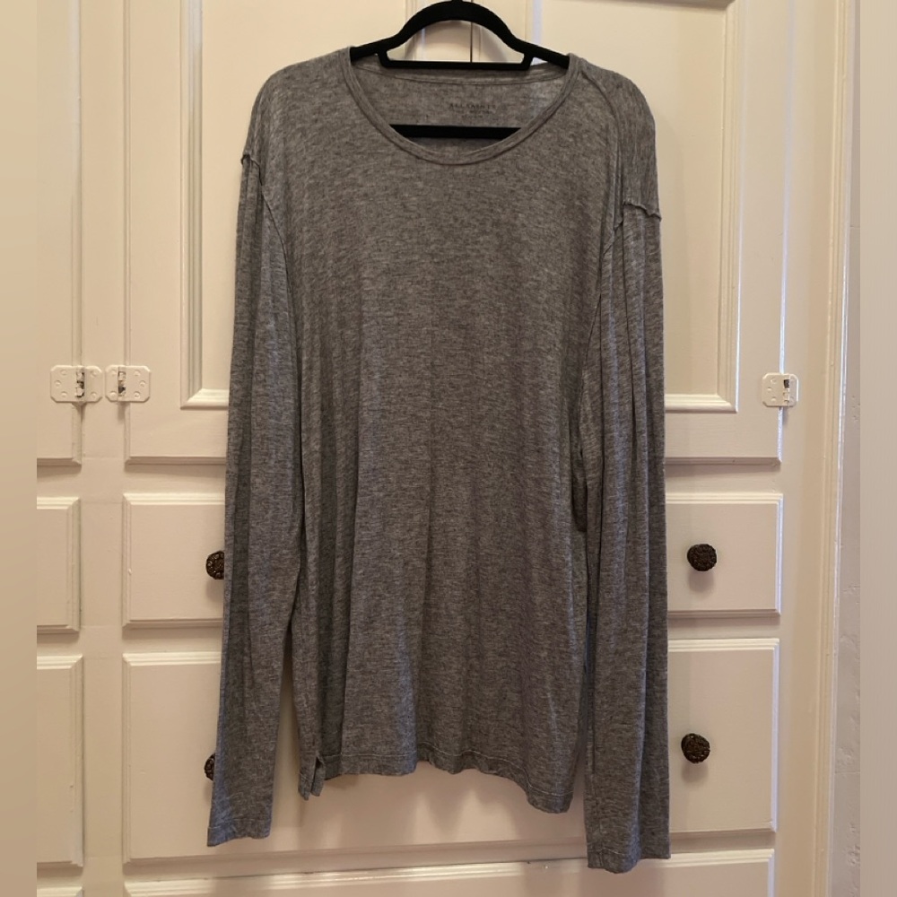 AllSaints Heather Grey Oversized Long Sleeve T-Shirt